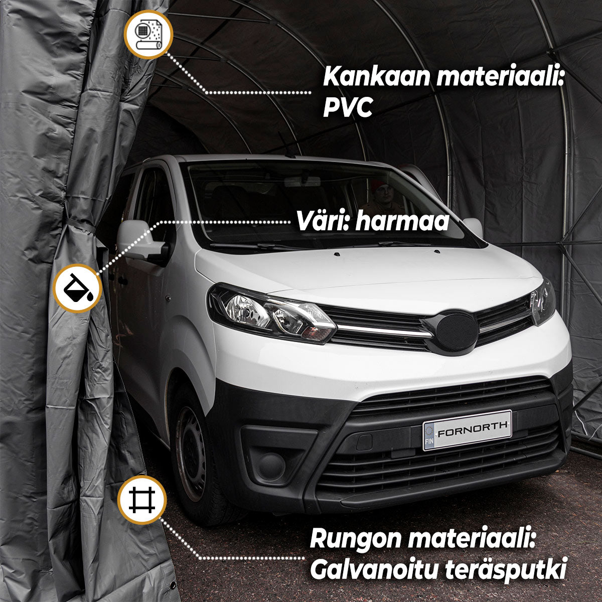 FORNORTH PRESSUTALLI 4X8M, TUMMANHARMAA 350G PVC
