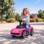 Lasten potkuauto Porsche, ajovalot, äänitorvi ja käynnistysääni, 18–36 kk, pinkki