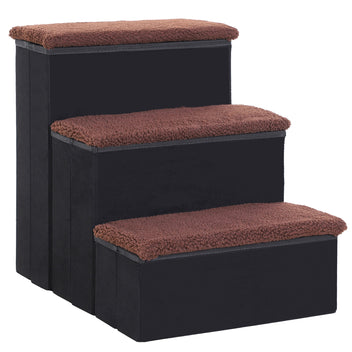 Kokoontaitettavat lemmikin portaat säilytystilalla, 3 askelmaa, pehmeä pinta, MDF, 40 x 54 x 48 cm, musta