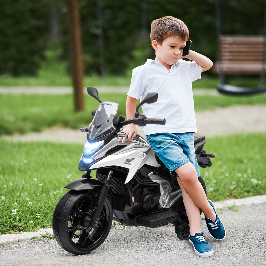 Lasten sähkömoottoripyörä Honda 12V tukipyörillä, musiikki ja valot, 3–6 v, valkoinen
