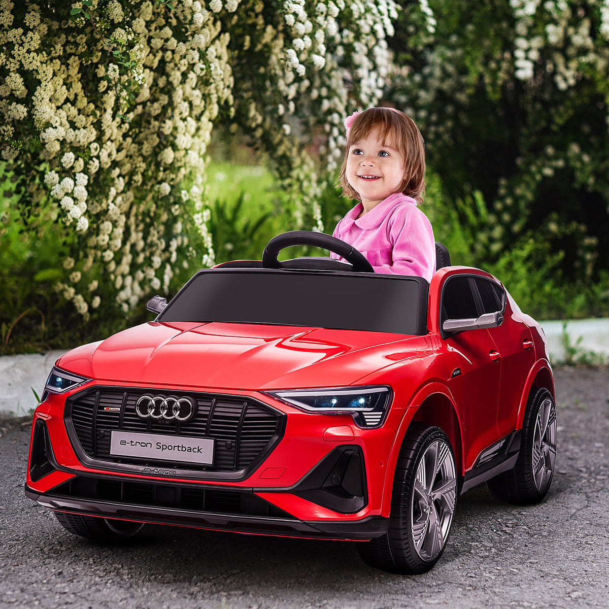 Lasten sähköauto Audi e-tron 12V, kaukosäädin, turvavyö ja musiikki, 3–5 v, punainen