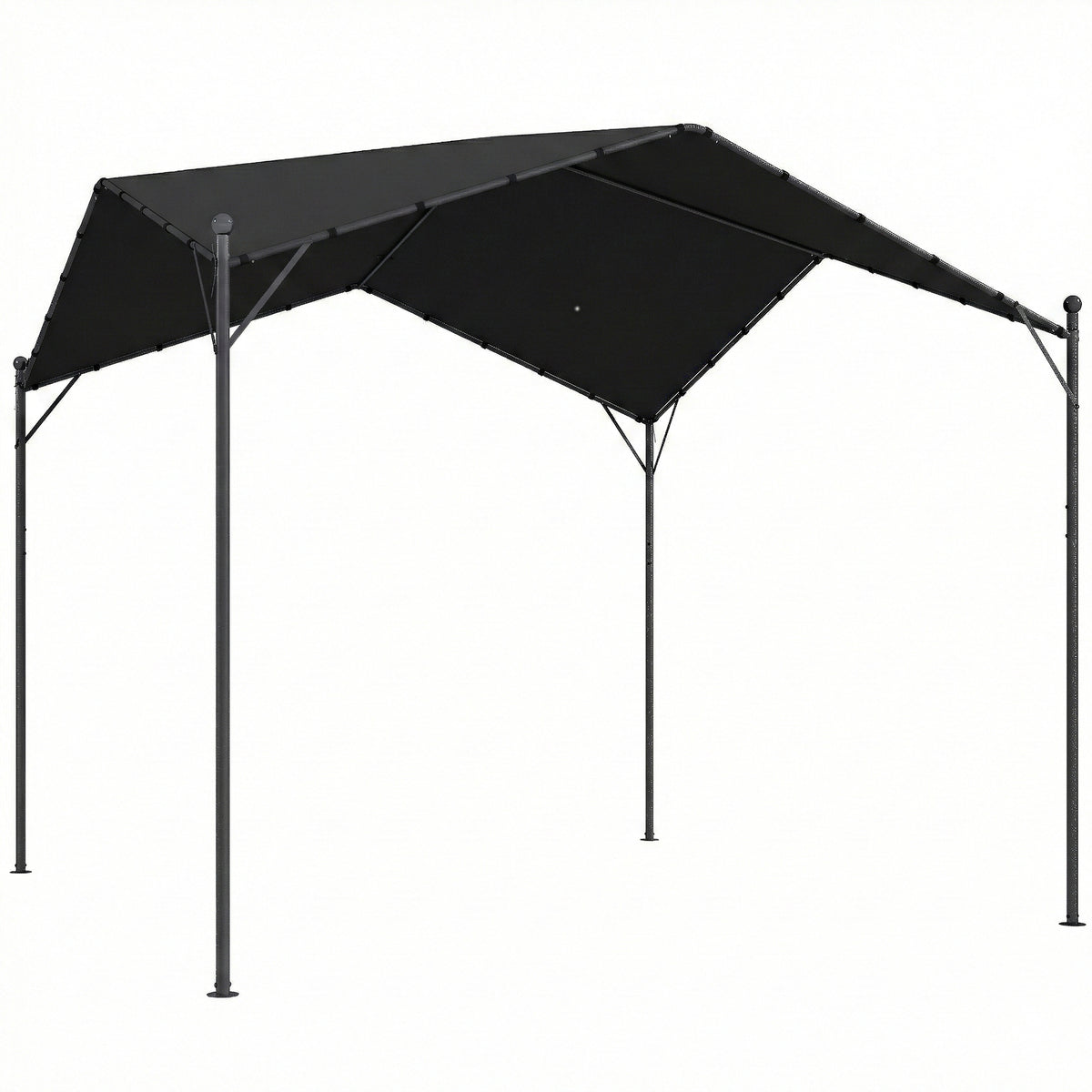 Pergola harjakatolla ja kolmiotuilla, 3 x 3 m, tummanharmaa