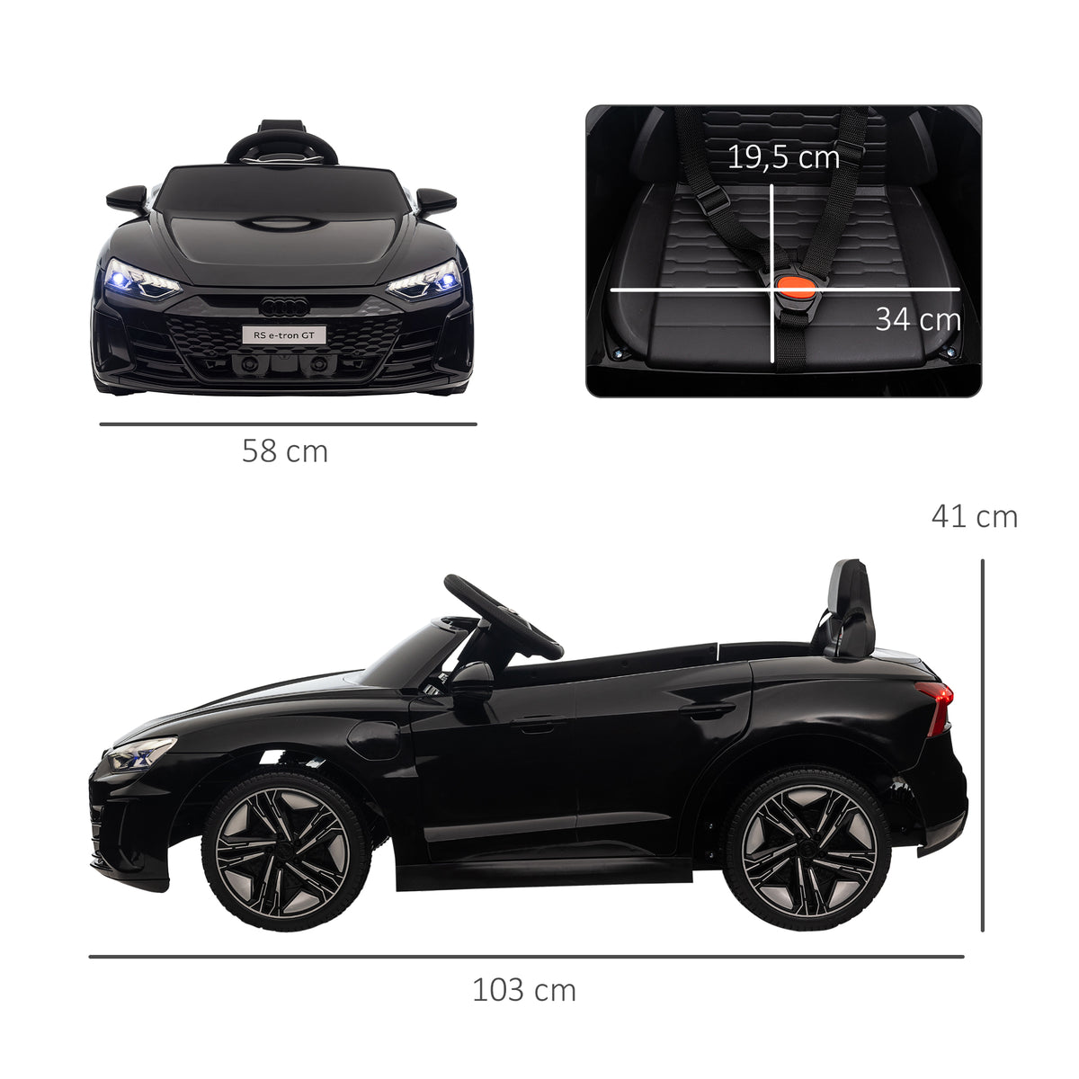 Lasten sähköauto Audi RS e-tron GT, kaukosäädin, turvavyö ja valot, 3–5 v, musta