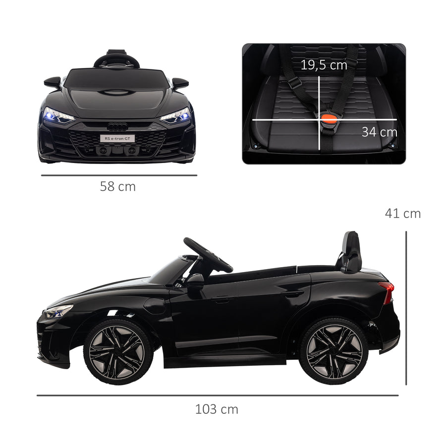 Lasten sähköauto Audi RS e-tron GT, kaukosäädin, turvavyö ja valot, 3–5 v, musta