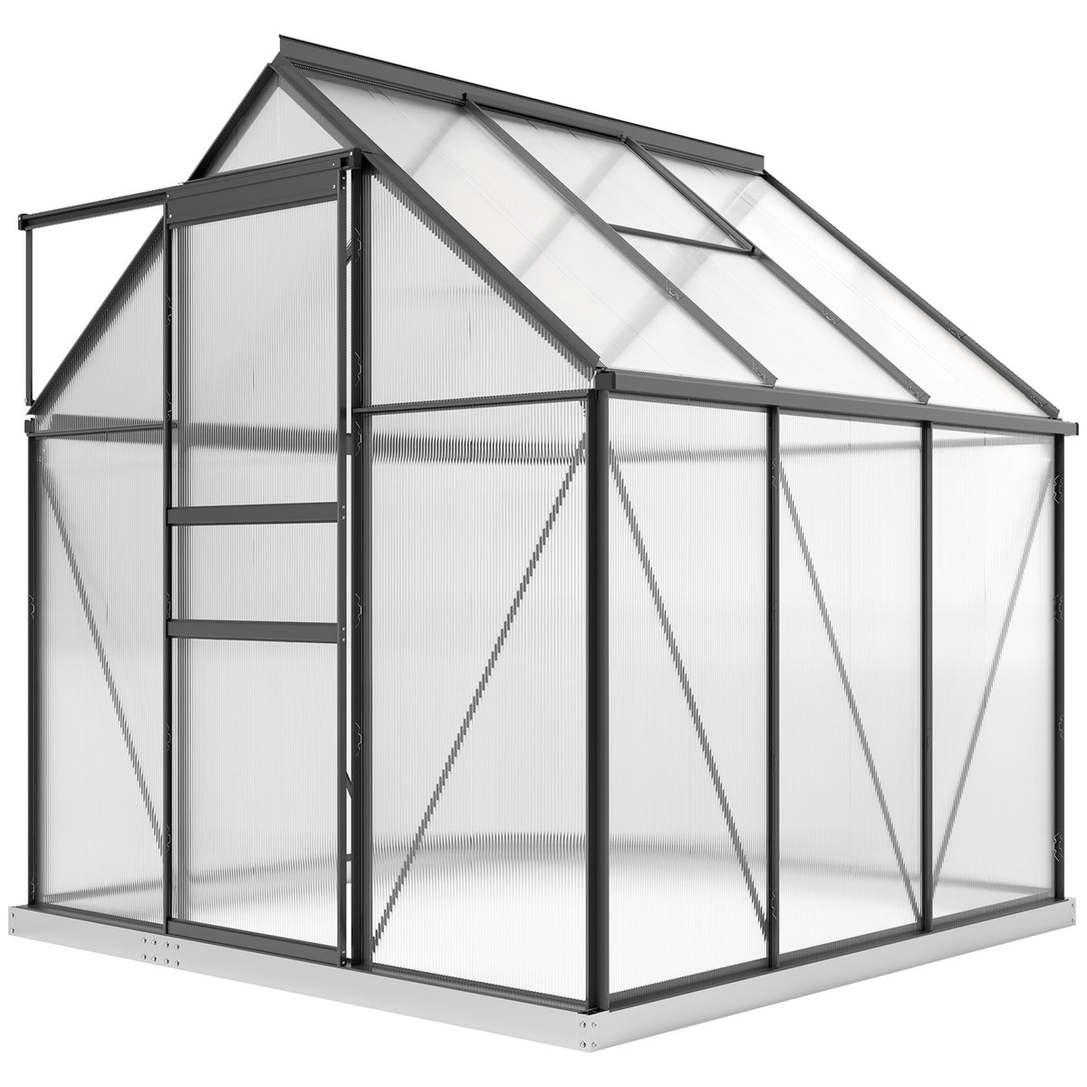 Alumiininen polykarbonaattikasvihuone perustuksella ja kattoikkunalla, 3,6 m², harmaa