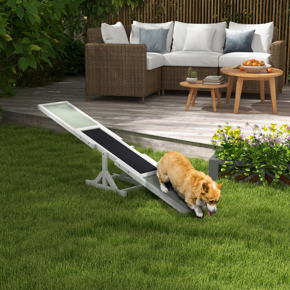 Koiran agility-keinulauta puusta, liukumaton pinta, 180 x 30 x 30 cm, valkoinen
