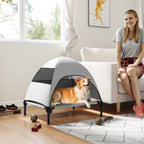 Koiran kenttäpeti irrotettavalla katoksella, korotettu 18 cm, keskikokoisille, 76 x 61 x 71 cm, vaaleanharmaa