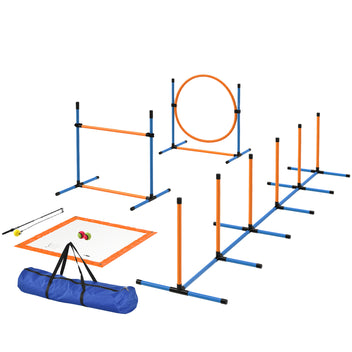 Koiran agility-setti 7 osaa: este, rengas, pujottelu, pysähdysruutu, pallot ja pilli, oranssi