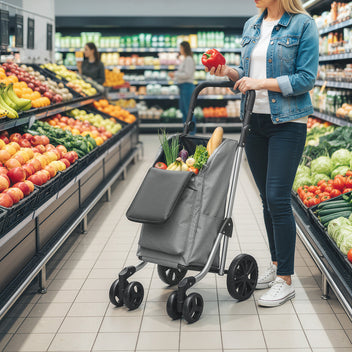 Ostoskärry 3-in-1 kylmätaskulla, 46 l kassi ja reppuhihnat, säädettävä aisa, alumiini, harmaa