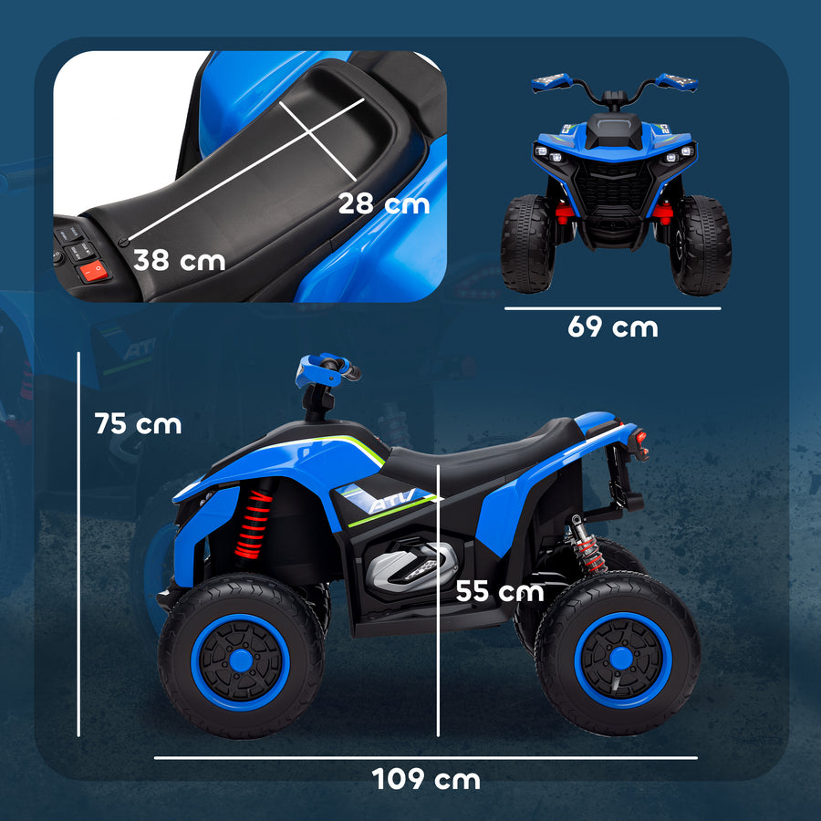 Lasten sähkömönkijä 12V, kaksi nopeutta 3–6 km/h, LED-valot ja USB, 3–8 v, sininen