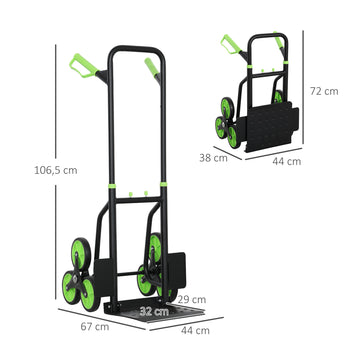 Porraskiipijä-nokkakärry kuudella pyörällä, kokoontaitettava, teräsrunko, 120 kg, vihreä