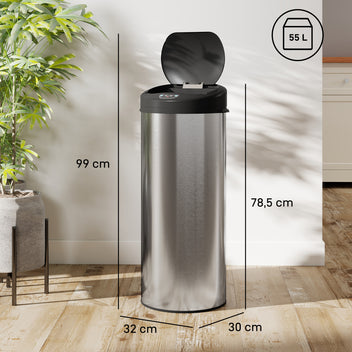 Sensoriroskakori 55 l, pehmeä sulkeutuminen, ei sisäastiaa, ruostumaton teräs, hopea/musta