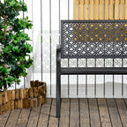 Metallinen puutarhapenkki kukkakuvioinnilla ja käsinojilla, 127 cm, musta