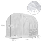 Tunnelikasvihuone rullattavilla sivuseinillä ja kuudella ikkunalla, 2,95 x 2 x 2 m, valkoinen