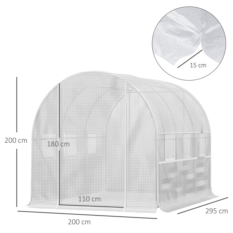 Tunnelikasvihuone rullattavilla sivuseinillä ja kuudella ikkunalla, 2,95 x 2 x 2 m, valkoinen