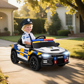 Lasten sähköpoliisiauto 12V sireenillä ja vilkkuvaloilla, kaukosäädin, jousitus, 3–5 v