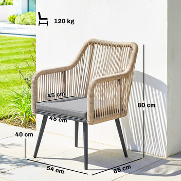 Polyrottinkiset puutarhatuolit tyynyillä, 2 kpl, vaaleanharmaa/vaaleanruskea