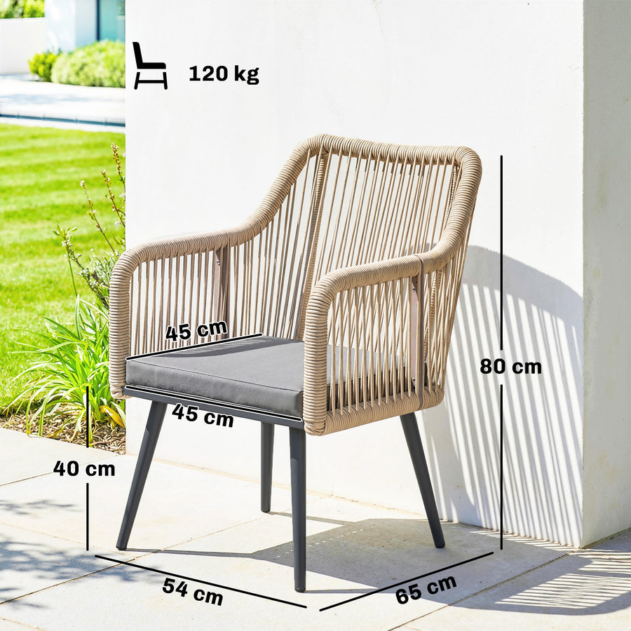 Polyrottinkiset puutarhatuolit tyynyillä, 2 kpl, vaaleanharmaa/vaaleanruskea
