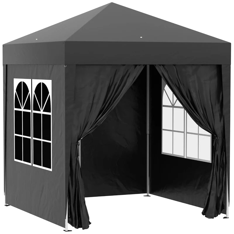 Pop up -paviljonki 2 x 2 m, 4 irrotettavaa sivuseinää ja kantolaukku, tumman harmaa