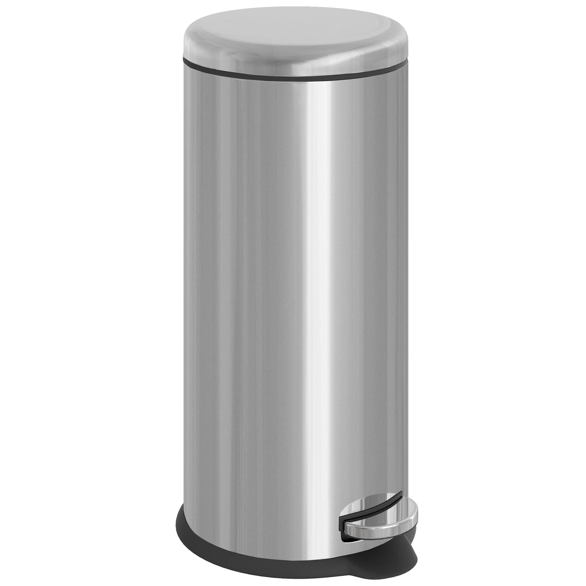 Polkimella avattava roskakori 30 l, pyöreä, ruostumaton teräs, irrotettava sisäastia, hopea/musta