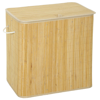 Pullonkeräysastia bambua kannella, 2 x 75 l pussit, yhteensä 150 l, luonnonpuu/beige