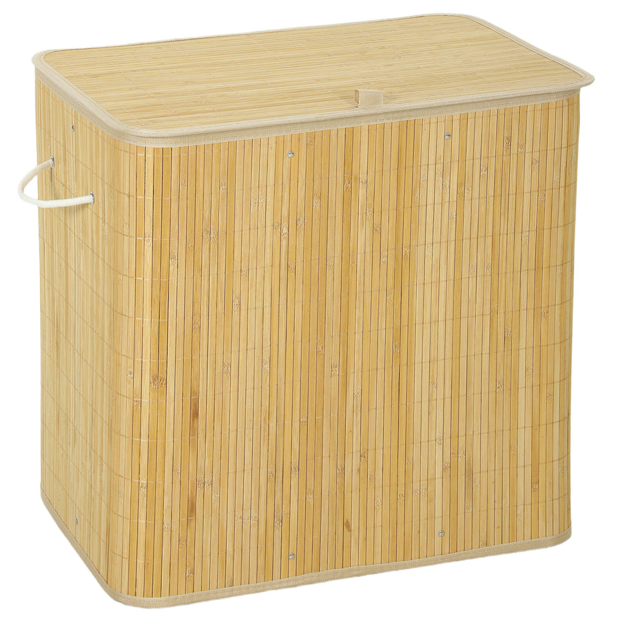 Pullonkeräysastia bambua kannella, 2 x 75 l pussit, yhteensä 150 l, luonnonpuu/beige