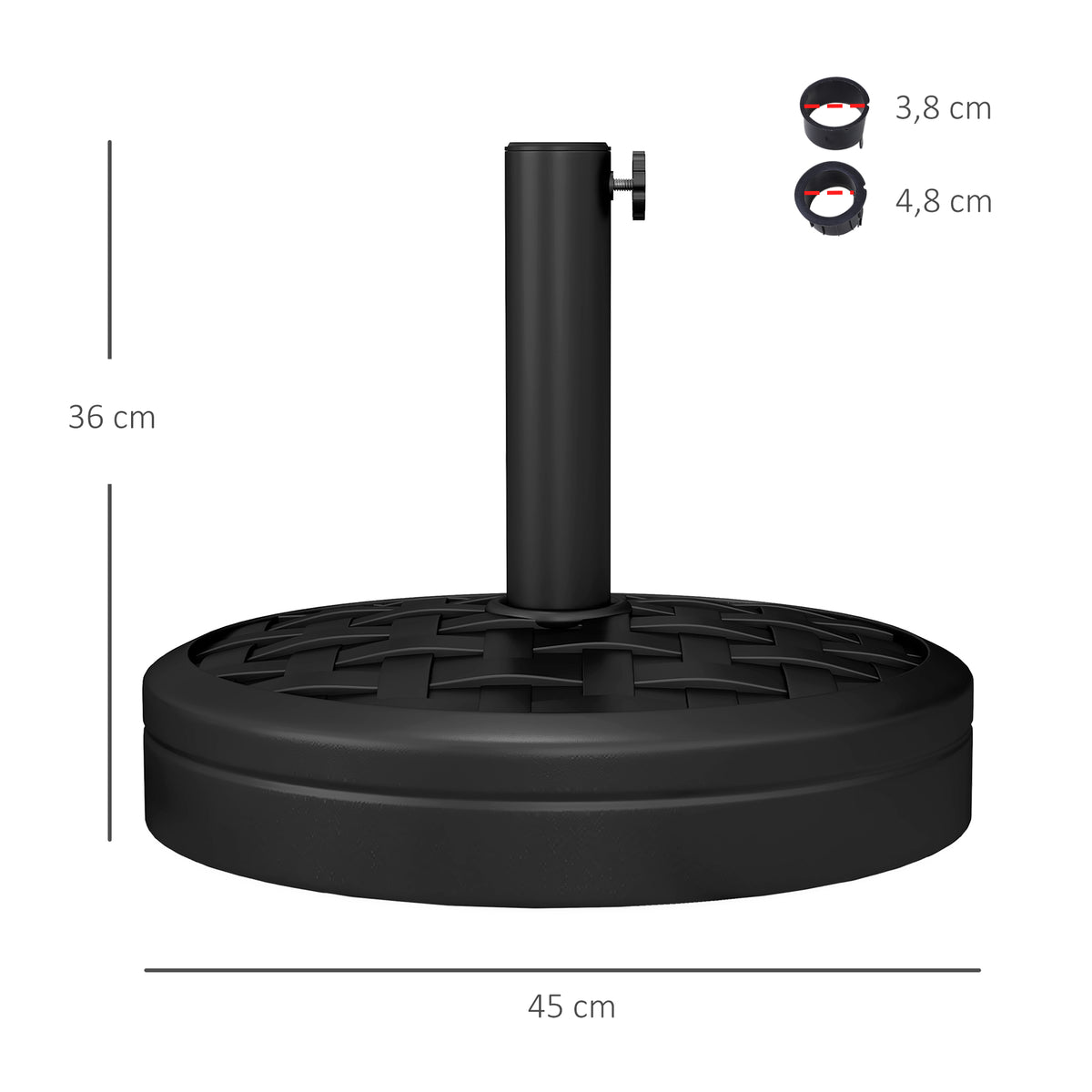 Betonitäytteinen aurinkovarjon jalka, 18 kg, Ø45 cm, musta