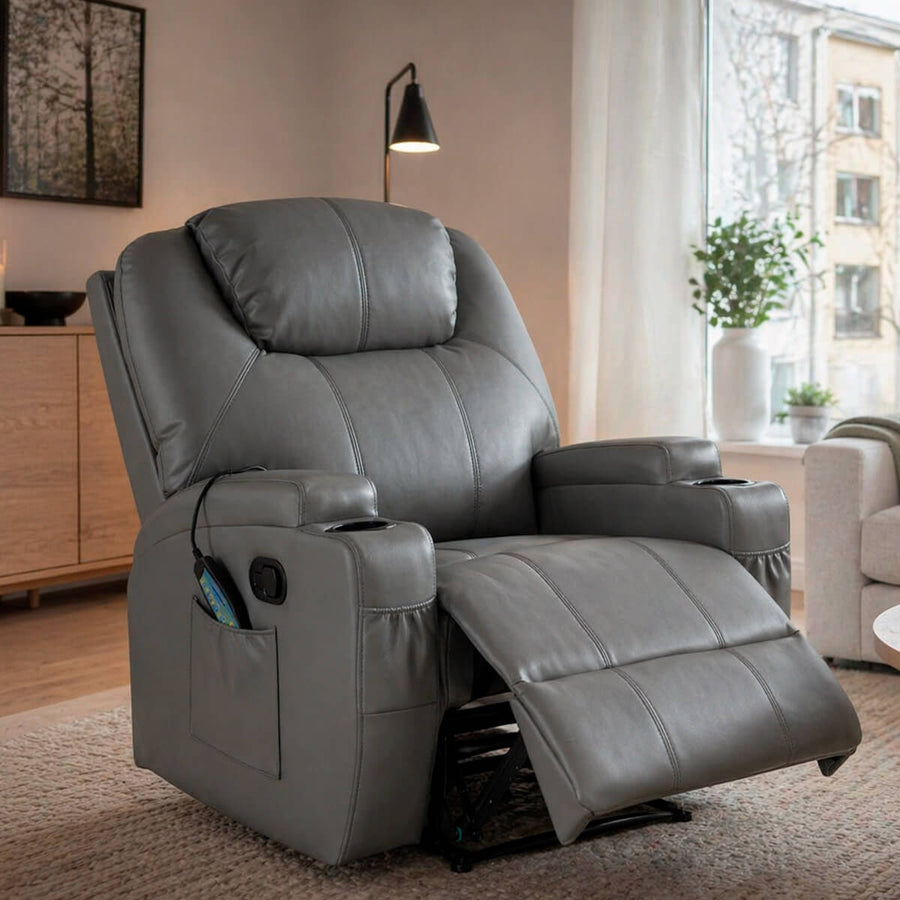 Massagefåtölj 90 x 94 x 105 cm, 8 massageställen, kopphållare, grå