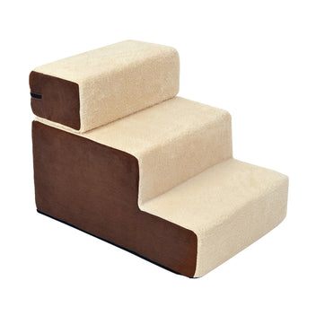 Lemmikin portaat 3 askelmaa, pehmeä pluchepäällinen, irrotettava yläaskelma, 15 kg asti, beige