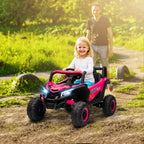 Lasten sähkömaastoauto UTV 12V, kaukosäädin, jousitus ja LED, 3–7 km/h, 3–5 v, pinkki