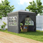 Pop-up-paviljonki 2,5 x 2,5 m sivuseinillä ja pyörällisellä laukulla, UPF50+, tummanharmaa