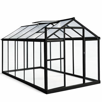 Hybridikasvihuone 5,4 m² – 302 x 190 x 195 cm, polykarbonaattikatto, musta
