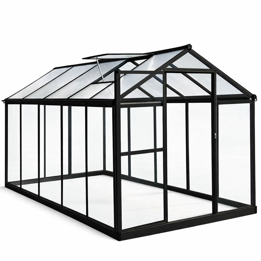 Hybridikasvihuone 5,4 m² – 302 x 190 x 195 cm, polykarbonaattikatto, musta
