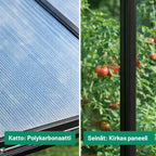 Hybridikasvihuone 5,4 m² – 302 x 190 x 195 cm, polykarbonaattikatto, musta