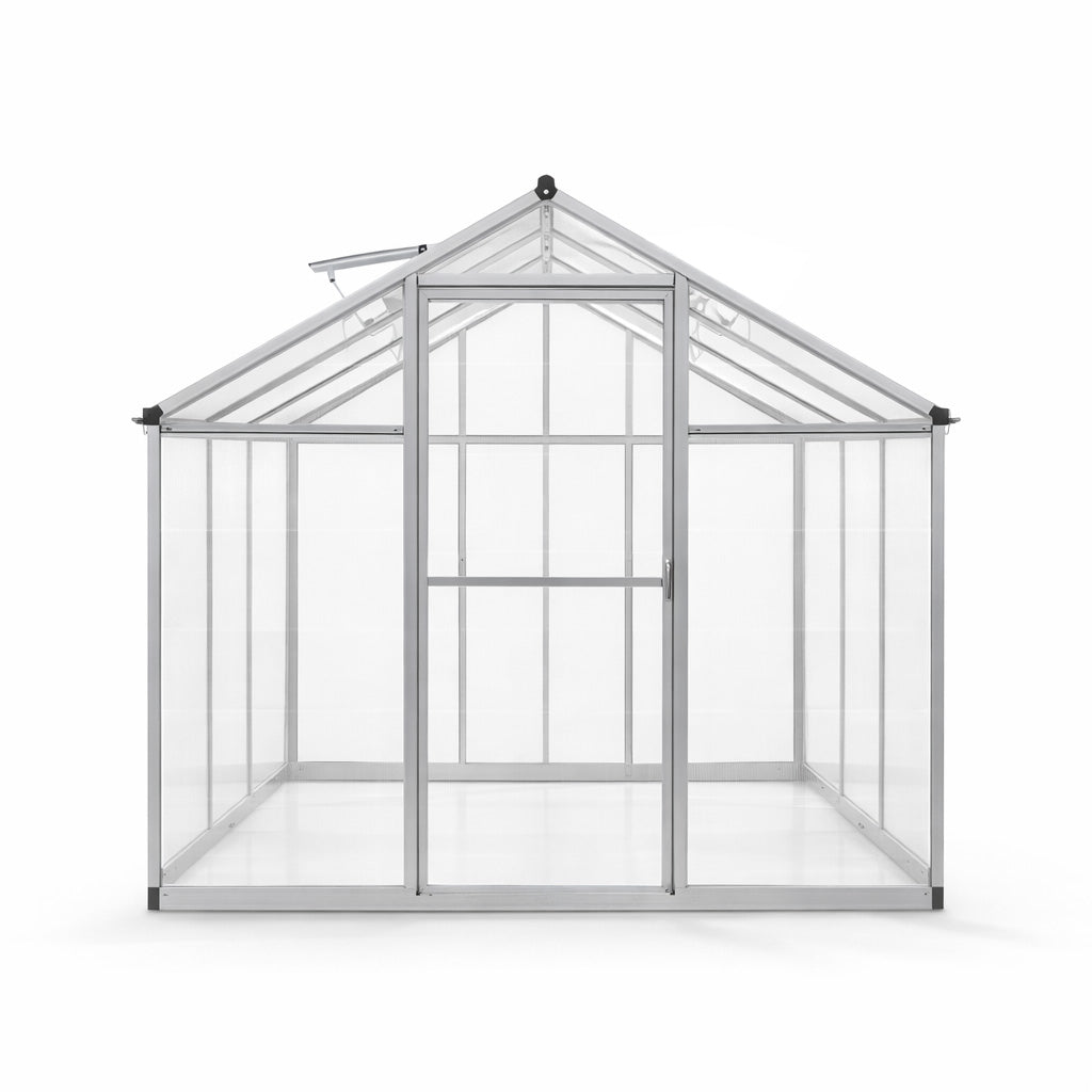 Pohjola Garden Hybrid Kasvihuone 5,4m², Tukeva Runko, Kirkas Seinäpaneeli, Sokkeli, Harmaa