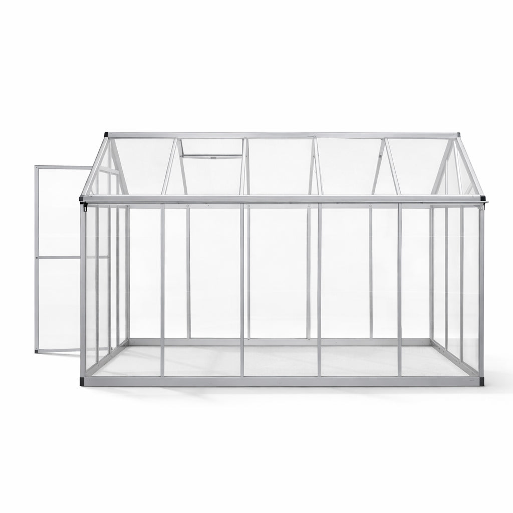 Lund & Leaf Hybridväxthus 5,4 m², robust ram, genomskinliga väggpaneler, sockel, grå