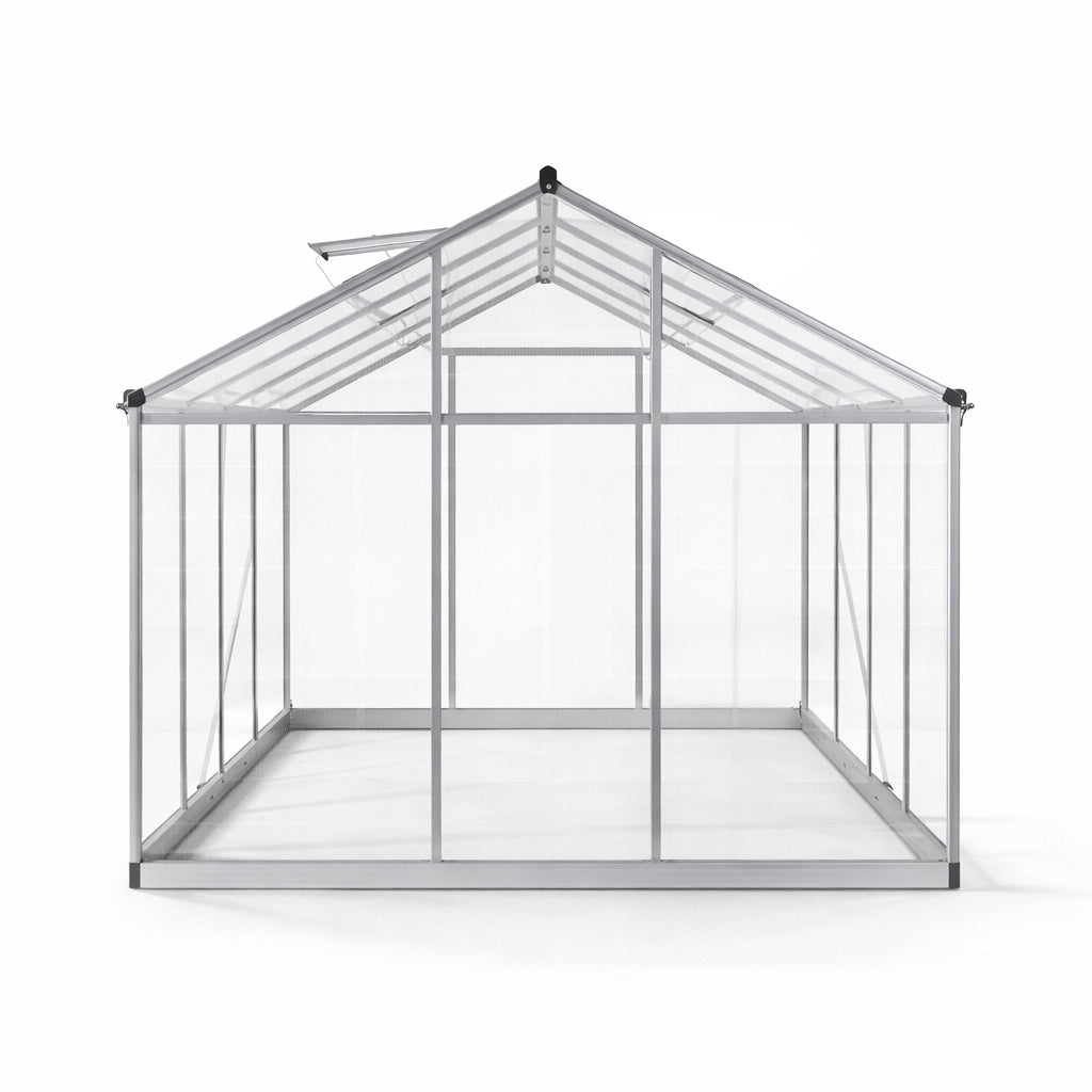 Pohjola Garden Hybrid Kasvihuone 5,4m², Tukeva Runko, Kirkas Seinäpaneeli, Sokkeli, Harmaa