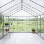 Lund & Leaf Hybridväxthus 5,4 m², robust ram, genomskinliga väggpaneler, sockel, grå