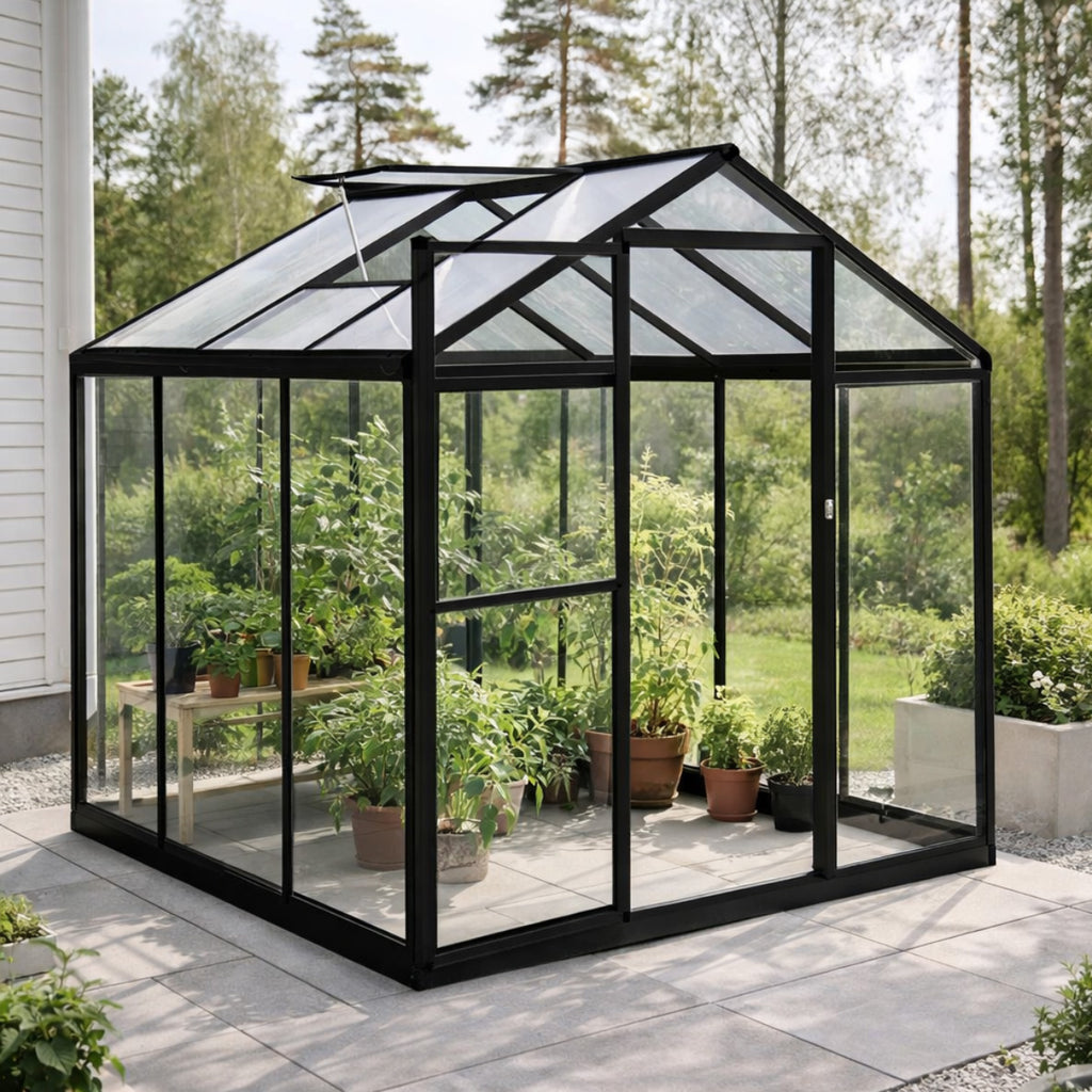 Pohjola Garden Hybrid Kasvihuone 3,3m², Tukeva Runko, Kirkas Seinäpaneeli, Sokkeli