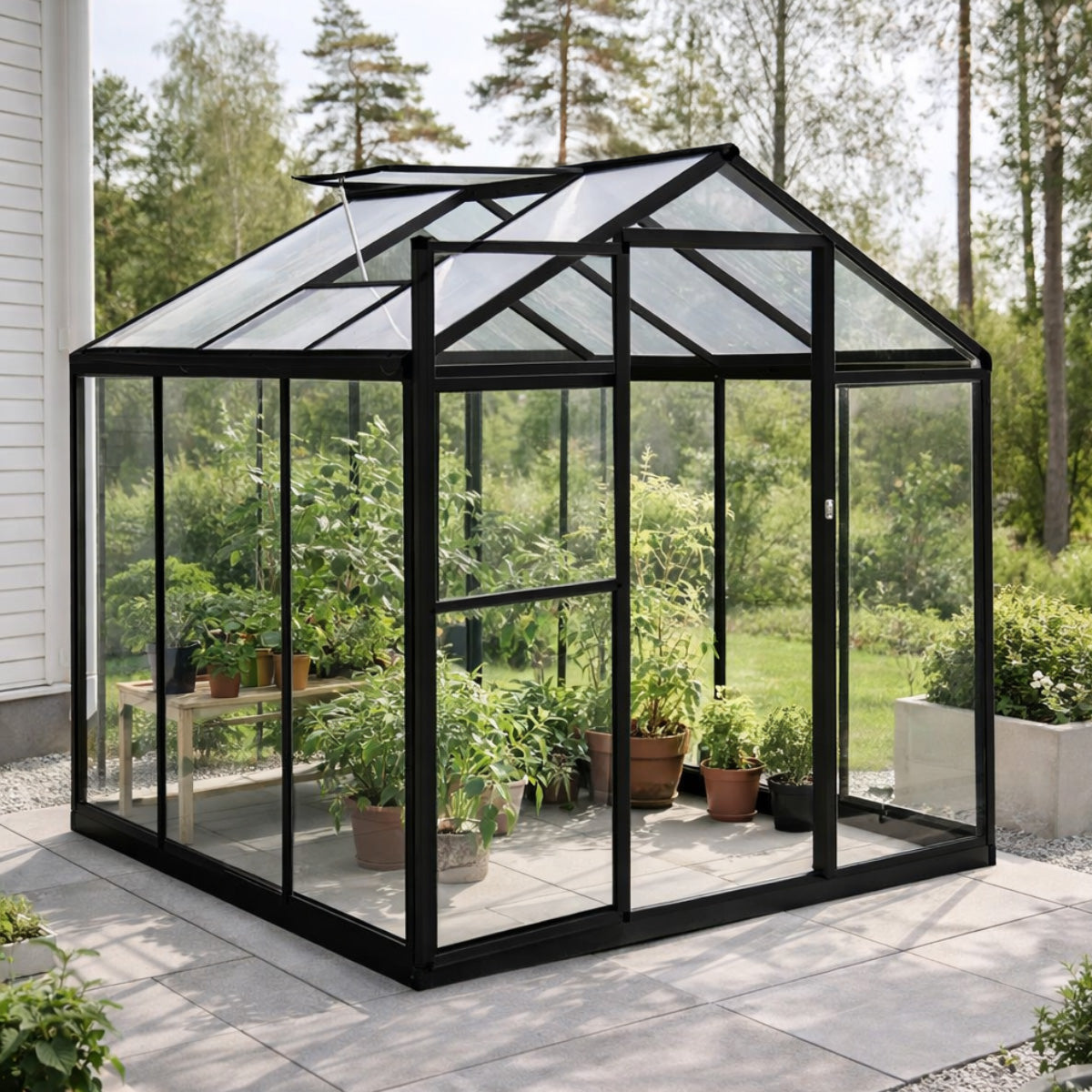 Hybridikasvihuone 3,3 m² – 182 x 190 x 195 cm, polykarbonaattikatto, sokkeli