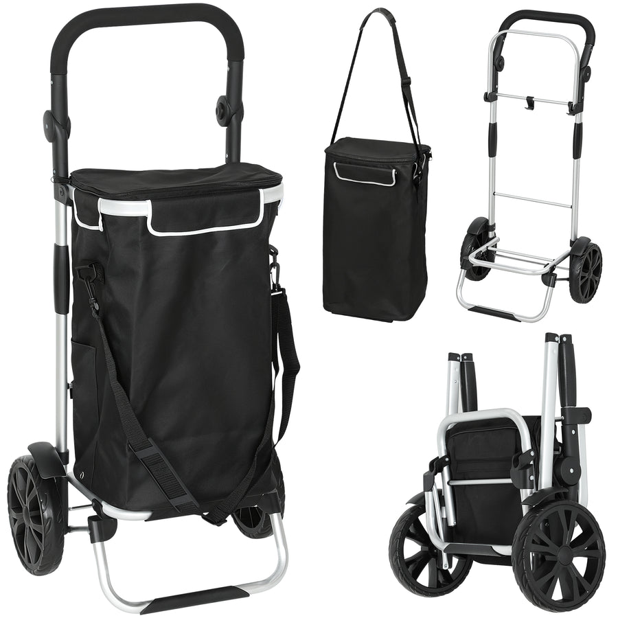 Ostoskärry 3-in-1 kylmälokerolla, 40 l irrotettava kassi, kokoontaitettava, 25 kg, musta