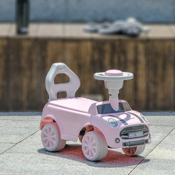 Taaperon potkuauto kaatumisesteellä, äänitorvi ja liukumaton istuin, 18–36 kk, pinkki