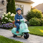 Lasten sähkömopo Mini Vespa GTS litiumakulla, selkänoja ja tukipyörät, 1,5–3 v, vihreä