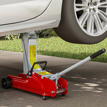 Hydraulinen siirrettävä tunkki 2,5 t, nostokorkeus 8–38 cm, ylikuormitussuoja, punainen