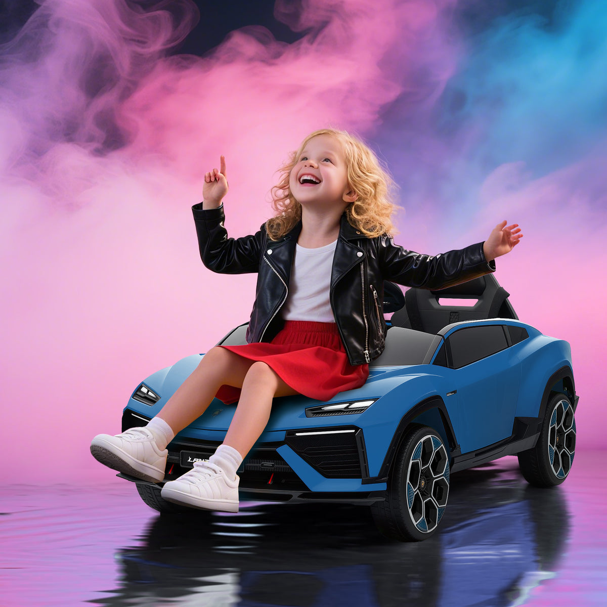 Lasten sähköauto Lamborghini 12V, 2,4 GHz kaukosäädin, LED ja musiikki, 3–6 v, sininen
