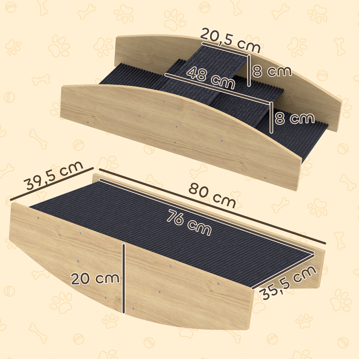 Koiran tasapainokeinu ja portaat 2-in-1, matolla päällystetyt askelmat, kuusi, 80 x 39,5 cm