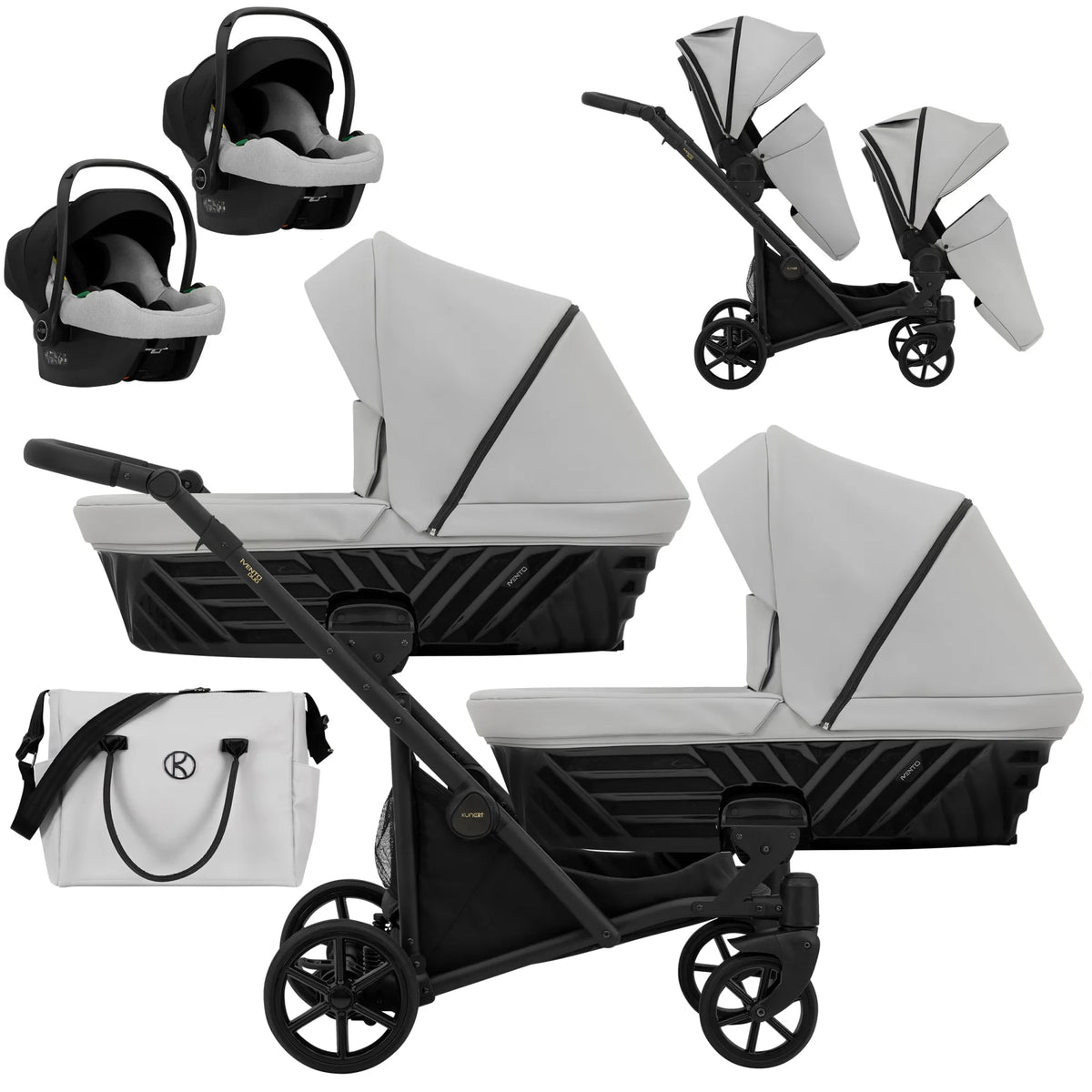 Kunert Ivento Duo 3-in-1 sisarusvaunut kahdella Cosmo-turvakaukalolla, useita värejä