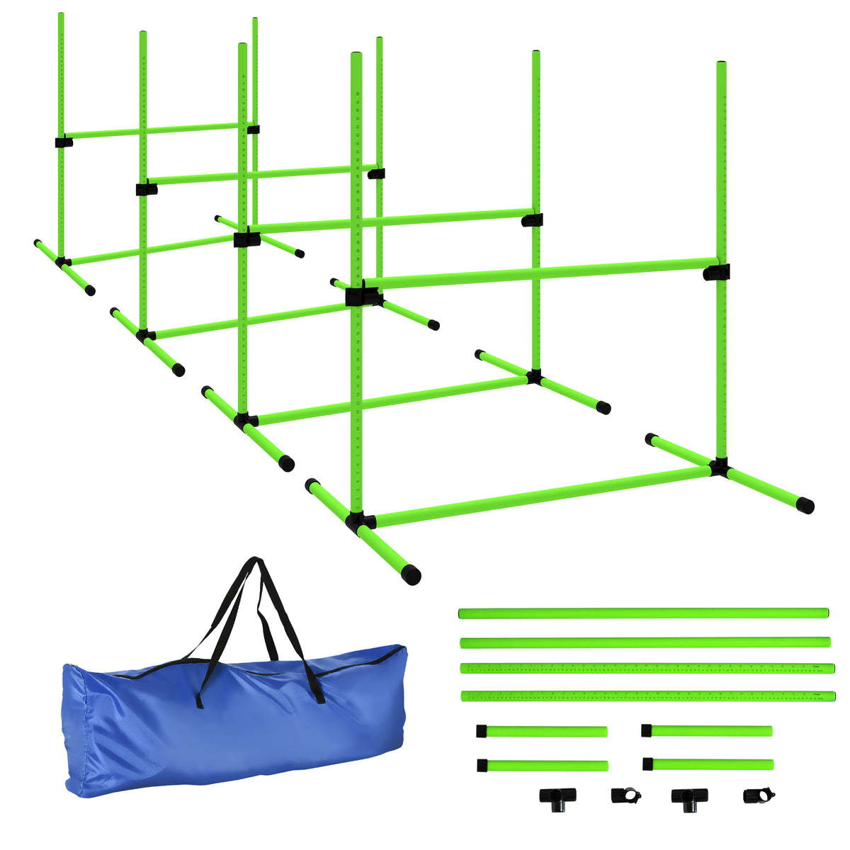 Koiran agility-esteet 4 kpl, korkeus säädettävä, kantolaukku, 99 x 65 x 94 cm, vihreä