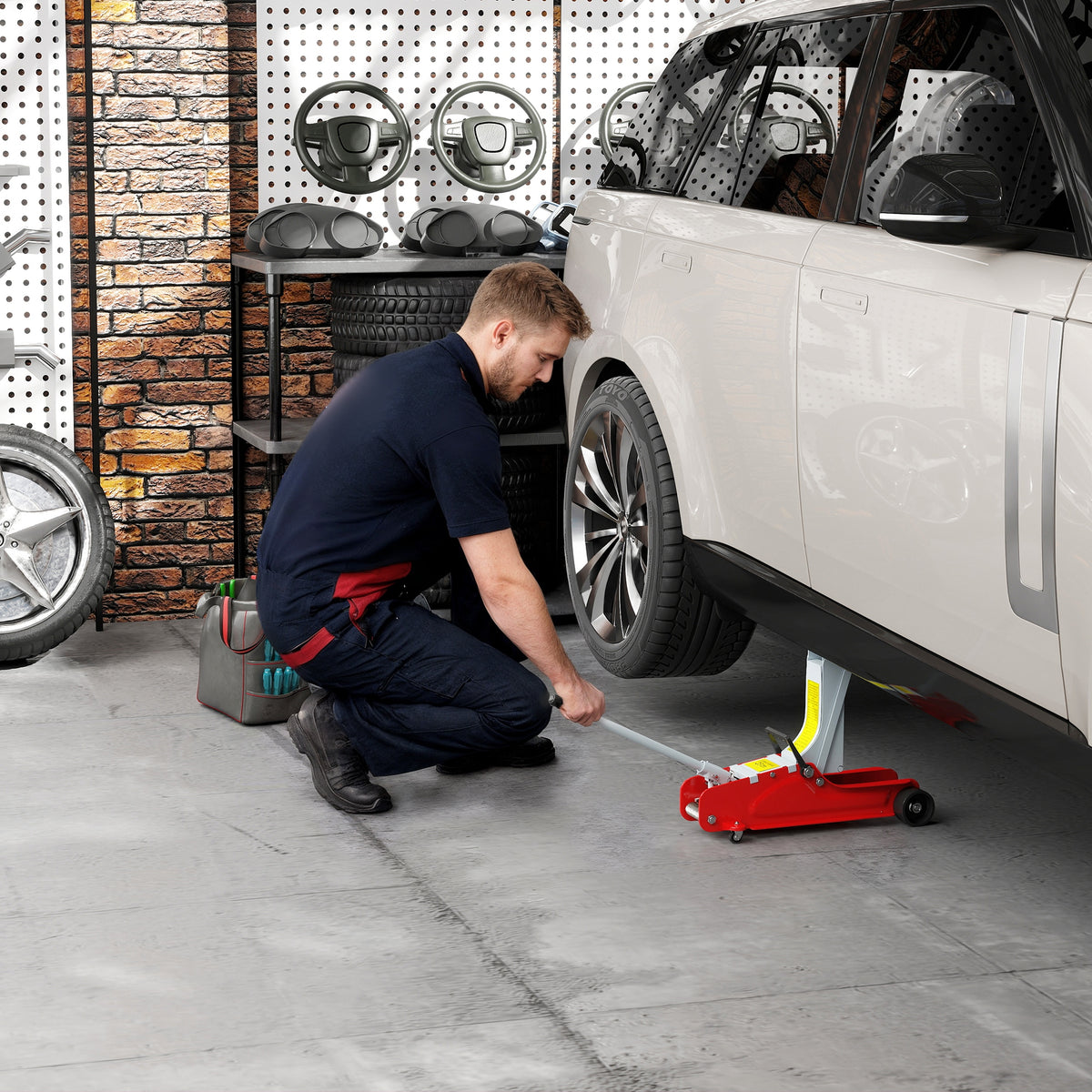 Hydraulinen siirrettävä tunkki 2,5 t, nostokorkeus 8–38 cm, ylikuormitussuoja, punainen