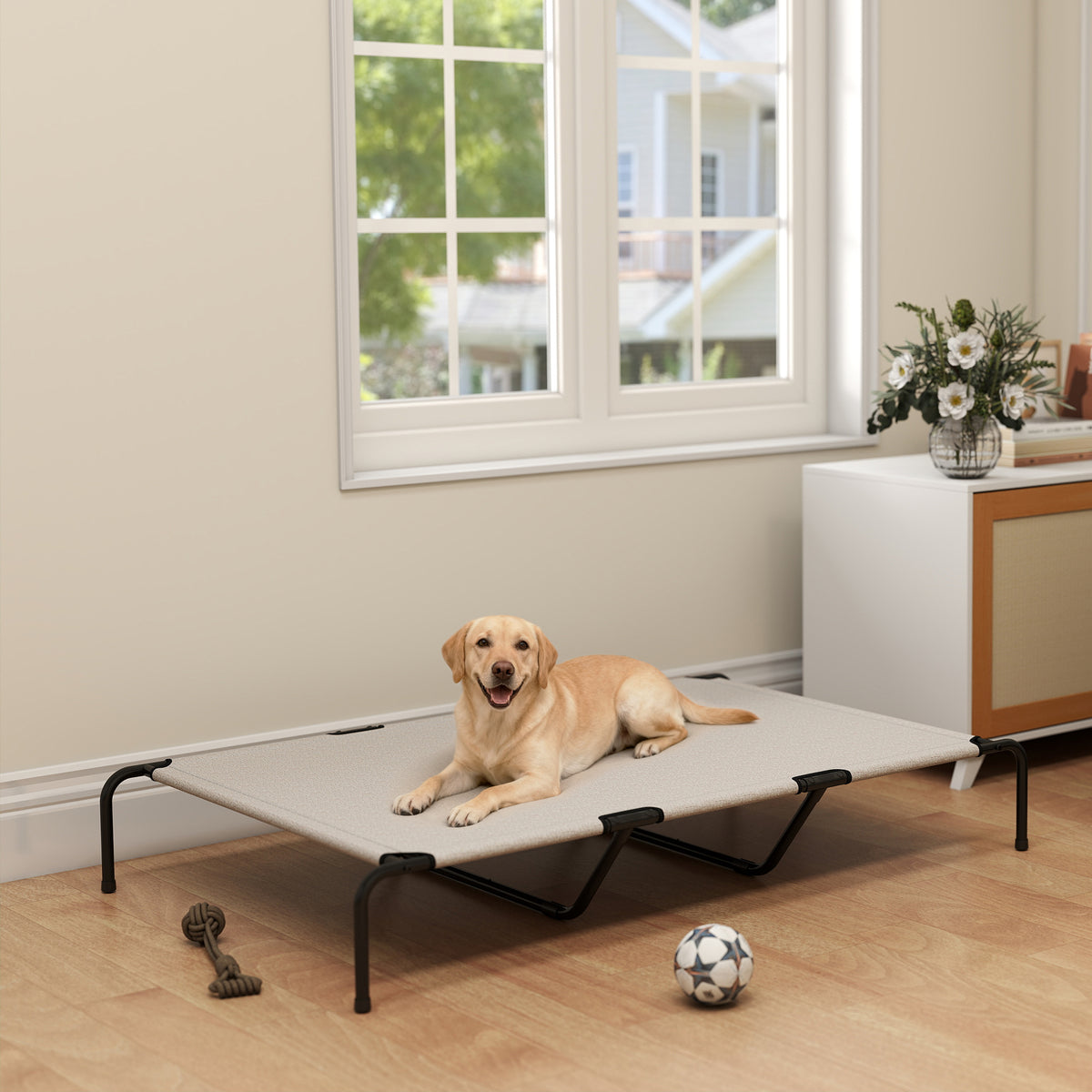 Koiran kenttäpeti isoille koirille 67,5 kg asti, 600 g/m² verkko, 152 x 94 x 23 cm, beige